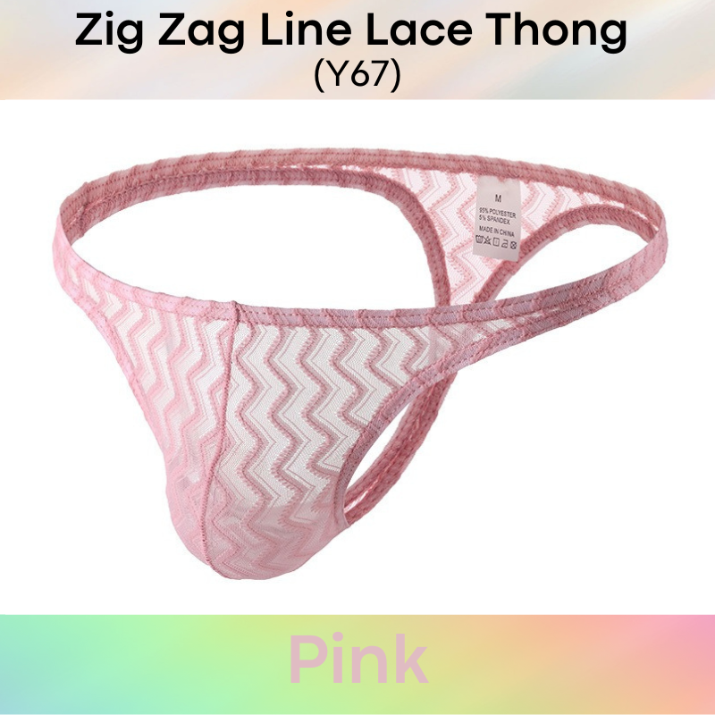 Men's Thong : Polyester Zig Zag Line Lace Thong (Y67)