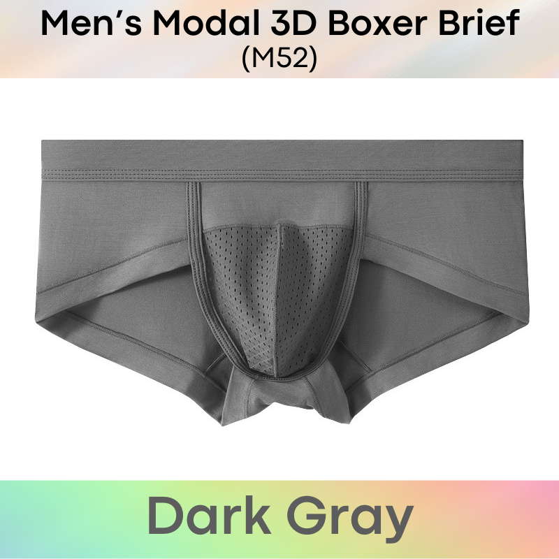 Men's Boxer : Modal Fabric Half Mesh Pouch 3D Design Boxer Brief Trunks (M52)