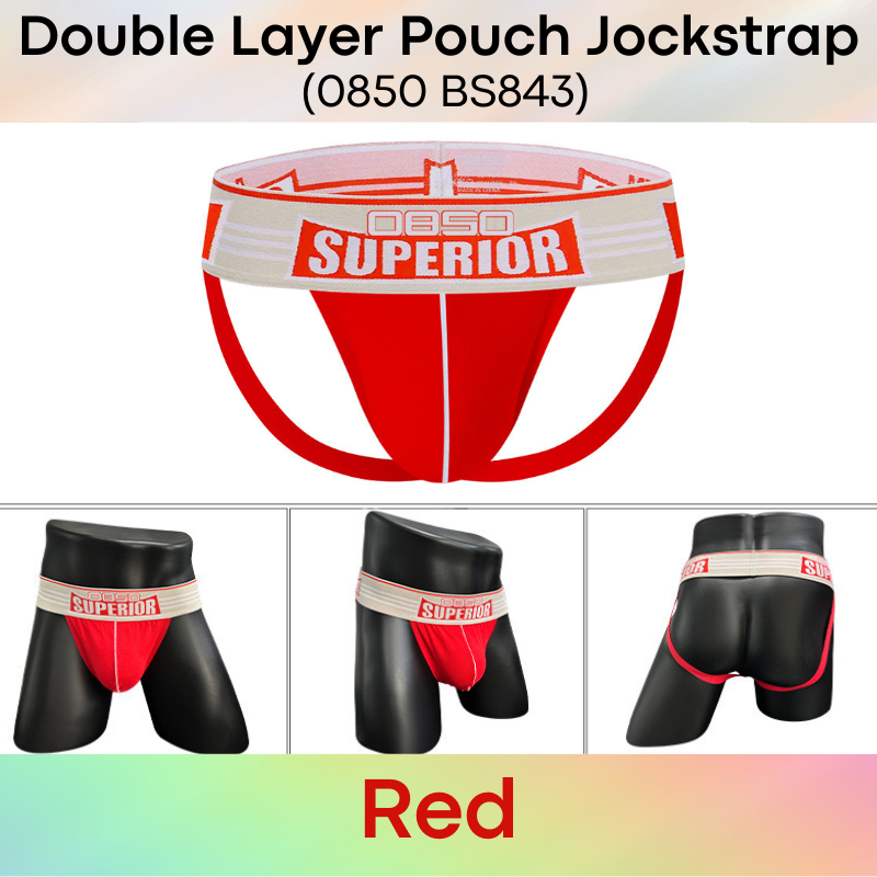 Men's Jockstrap: Cotton Double Layer Pouch with Spandex Waistband (BS843)