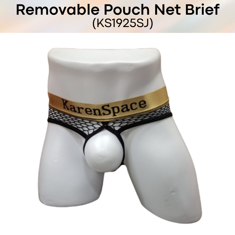 Men's Brief: Polyester Net Brief with Removable Mesh Pouch and Open Back (KS1925SJ)