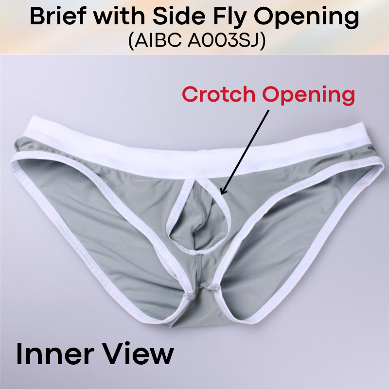 Men's Brief: Polyester Brief with Side Fly Opening Underwear (A003SJ)