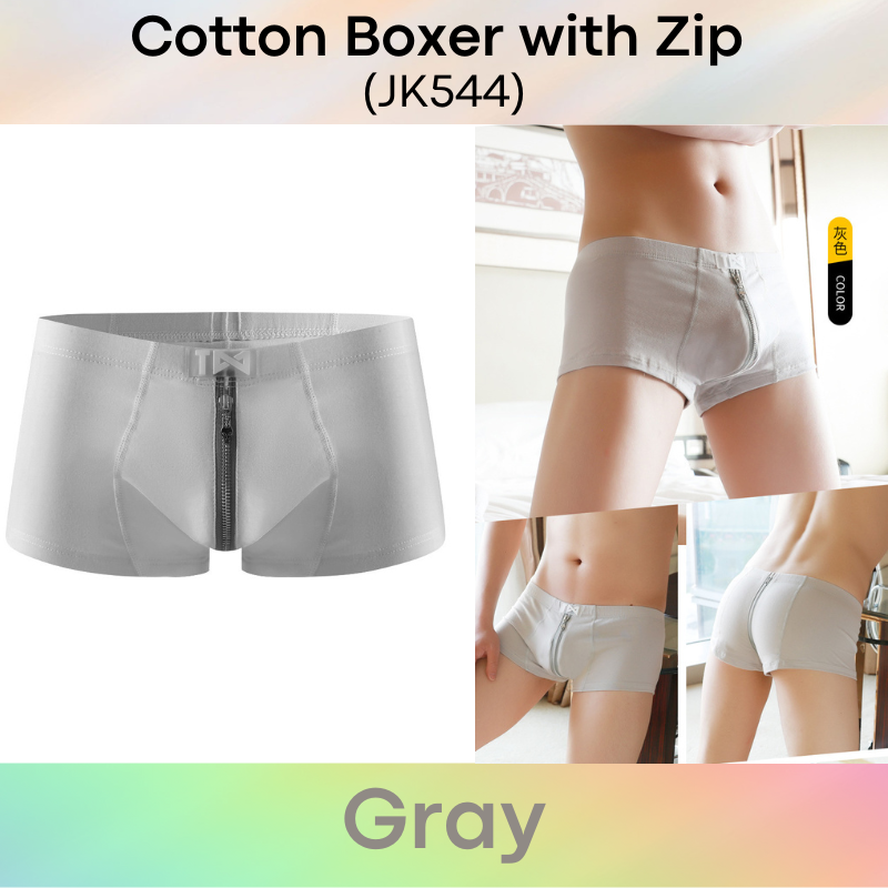 Men's Boxer : Zipper Design Cotton Boxer Trunk Underwear (JK544)