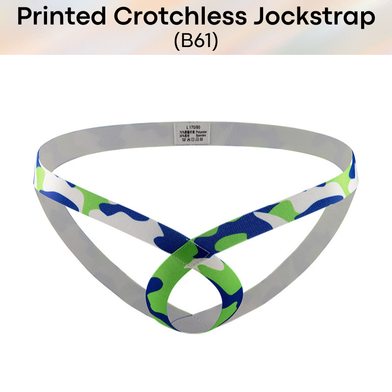 Men's Jockstrap: Polyester Printed Design Crotchless Jockstrap Underwear (B61)