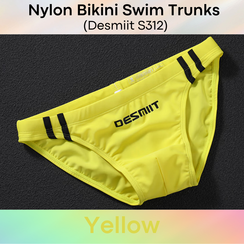 Men's Swimwear: Nylon Bikini Swimming Trunks with Drawstring and Rear Mid Mesh Strip (S312)