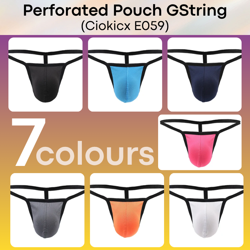 Men's GString: Perforated Large Pouch GString Underwear (E059)