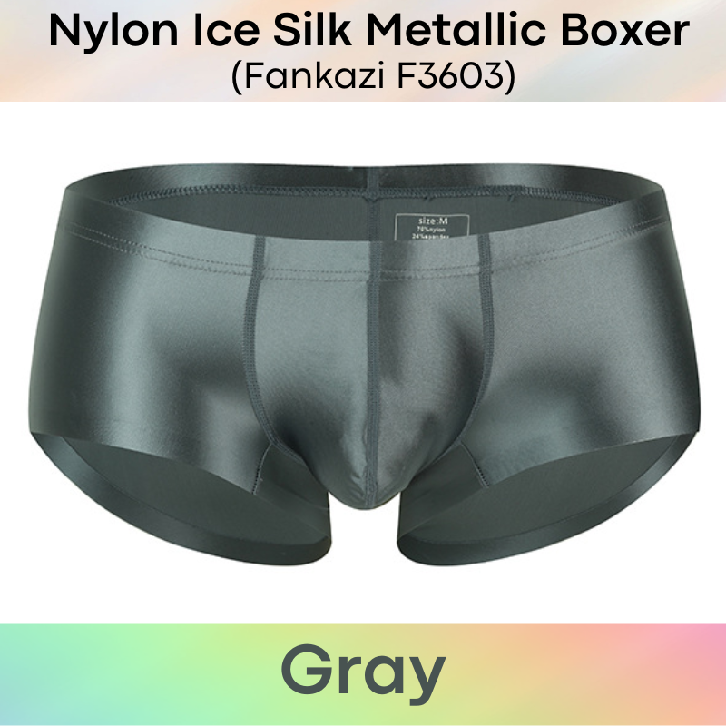 Men's Boxer: Nylon Ice Silk Tight Fit Low Rise Metallic Colour Boxer Brief Underwear (F3603)