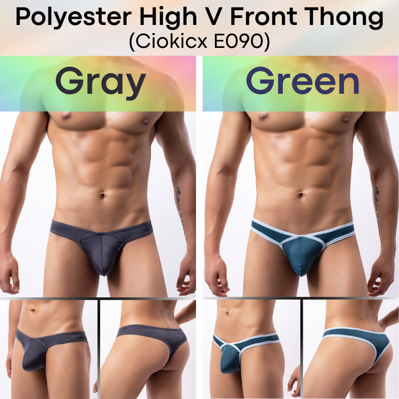 Men's Thong : Polyester Perforated High Front V 3D Pouch Thong Underwear (Ciokicx E090)