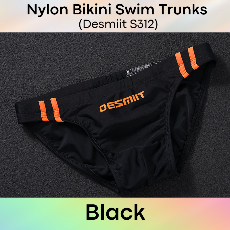 Men's Swimwear: Nylon Bikini Swimming Trunks with Drawstring and Rear Mid Mesh Strip (S312)