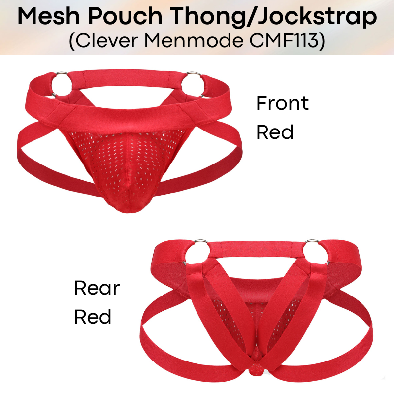 Men's Jockstrap : Nylon Mesh Pouch Jockstrap Y-Thong with Ring (Clever Menmode CMF113)