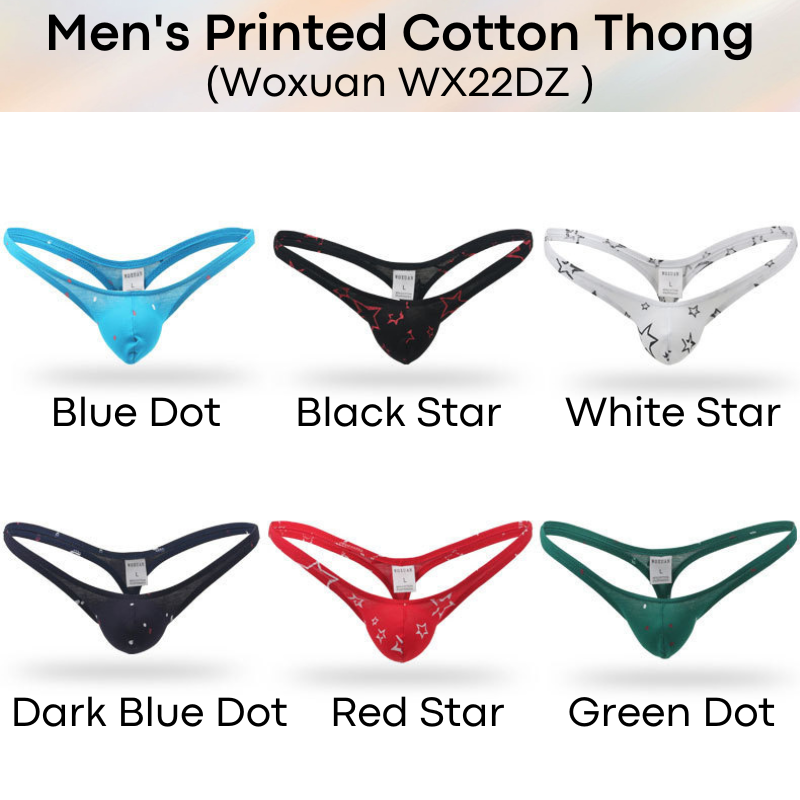 Men's Thong : Star / Dot Print Cotton Thong (Woxuan WX22DZ)