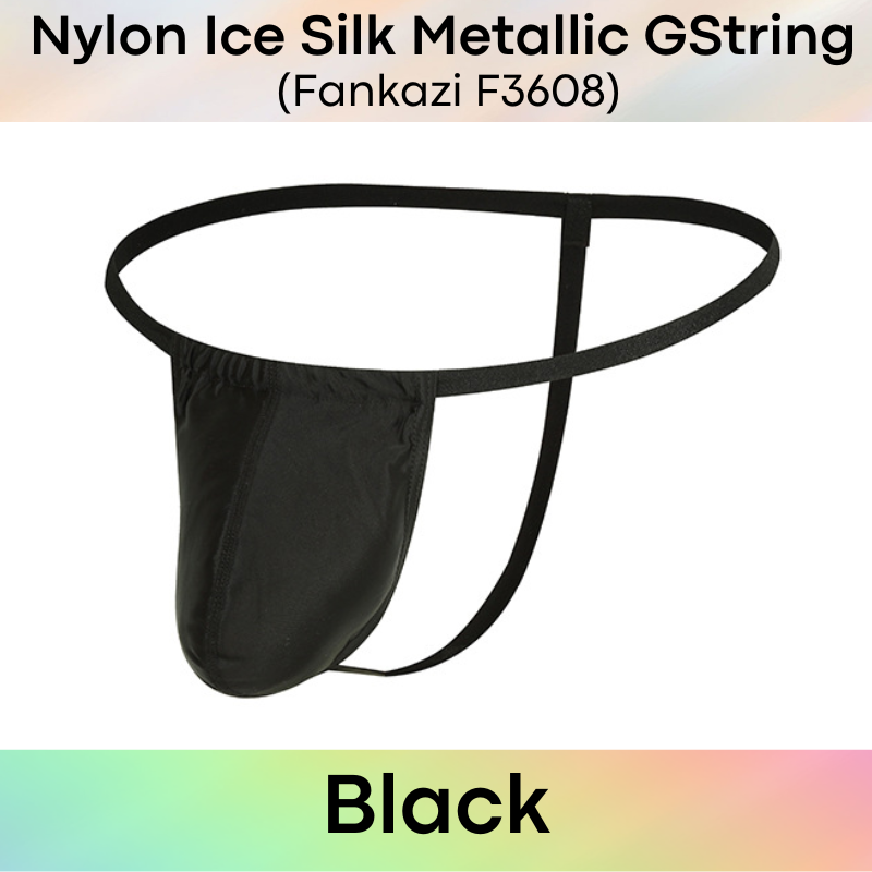 Men's GString: Nylon Ice Silk Slidable 3D Pouch Low Rise Metallic Colour GString Underwear (F3608)