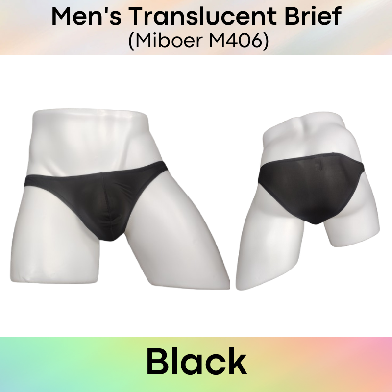 Men's Brief : Translucent Low Waist Ice Silk Brief Underwear (Miboer M406)