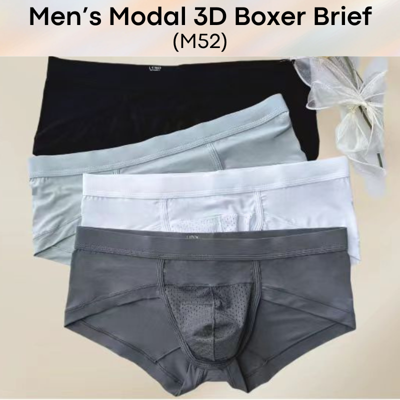 Men's Boxer : Modal Fabric Half Mesh Pouch 3D Design Boxer Brief Trunks (M52)