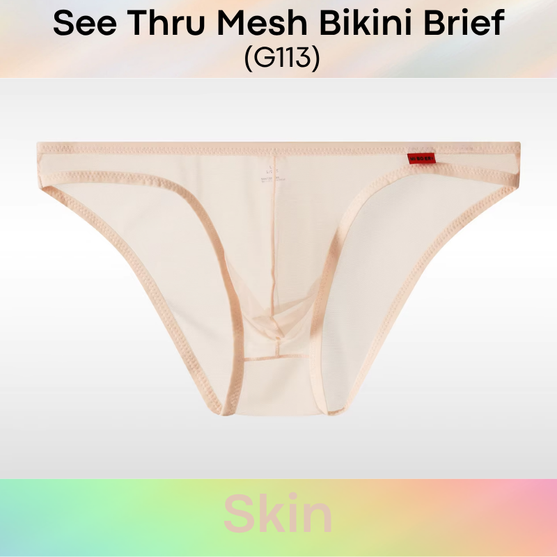 Men's Brief: Polyester Mesh See Through Bikini Brief Underwear (G113)