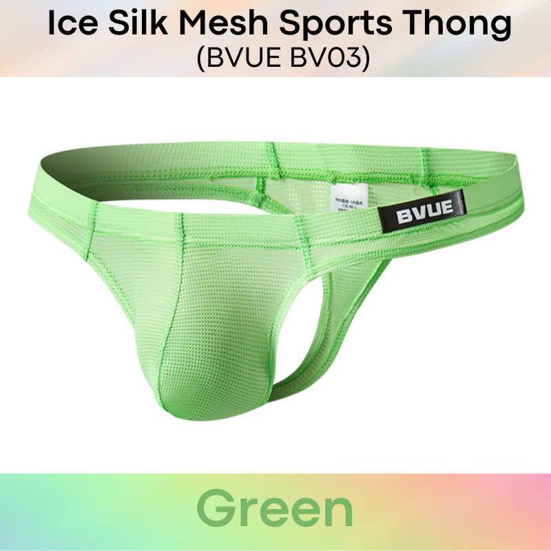 Men's Thong: Polyester Ice Silk Mesh Sports Thong in Metallic Colours Underwear (BV03)