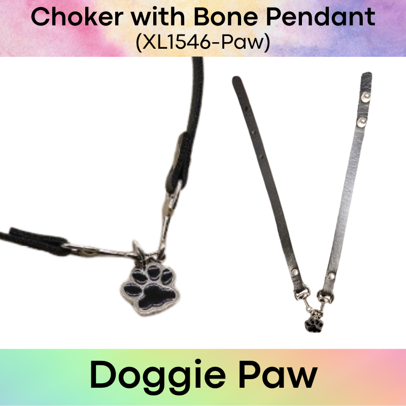Unisex Choker: PU Choker with Doggie Bone / Doggie Paw Charm for Roleplay (XL1546)