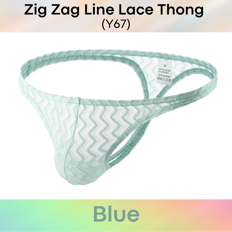 Men's Thong : Polyester Zig Zag Line Lace Thong (Y67)