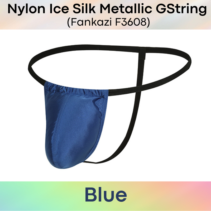 Men's GString: Nylon Ice Silk Slidable 3D Pouch Low Rise Metallic Colour GString Underwear (F3608)