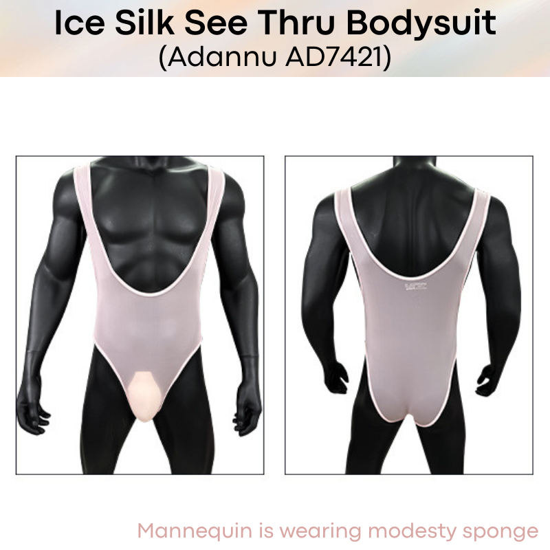 Men's Bodysuit: Nylon Ice Silk Sheer See Through Slim Fit Bodysuit (AD7421)