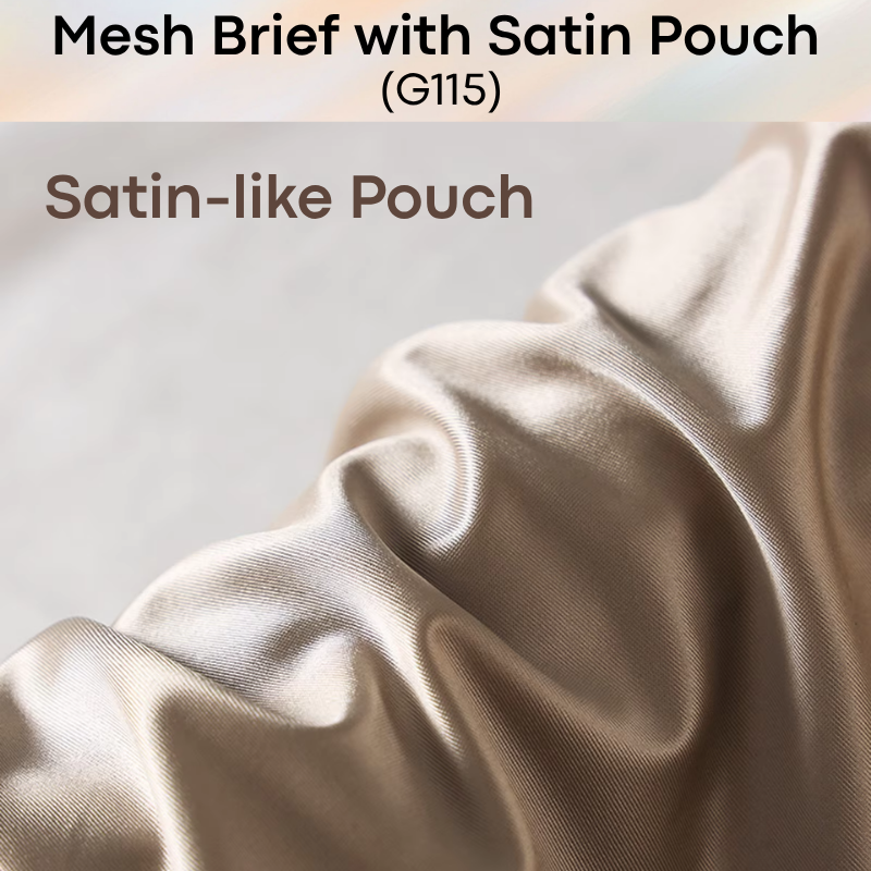 Men's Brief: Polyester Mesh See Through Brief with Satin Pouch Underwear (G115)