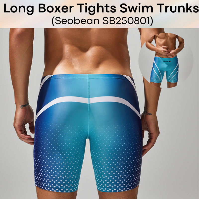Men's Swim Trunks : Polyester Low Waist Long Boxer Tights Swim Trunks with Gradient Colour Print (Seobean SB250801)