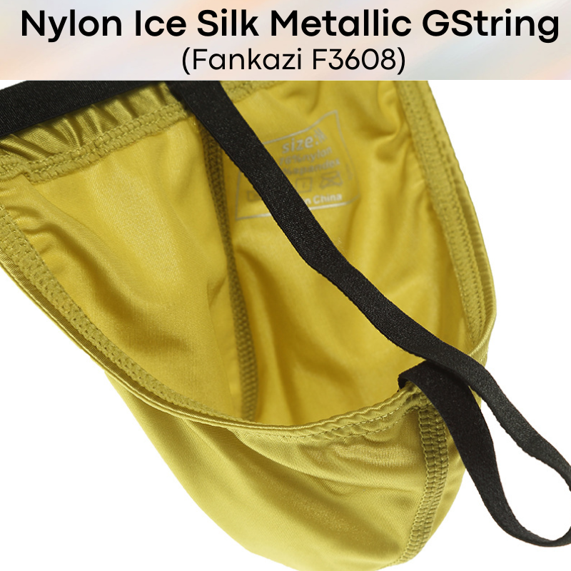 Men's GString: Nylon Ice Silk Slidable 3D Pouch Low Rise Metallic Colour GString Underwear (F3608)