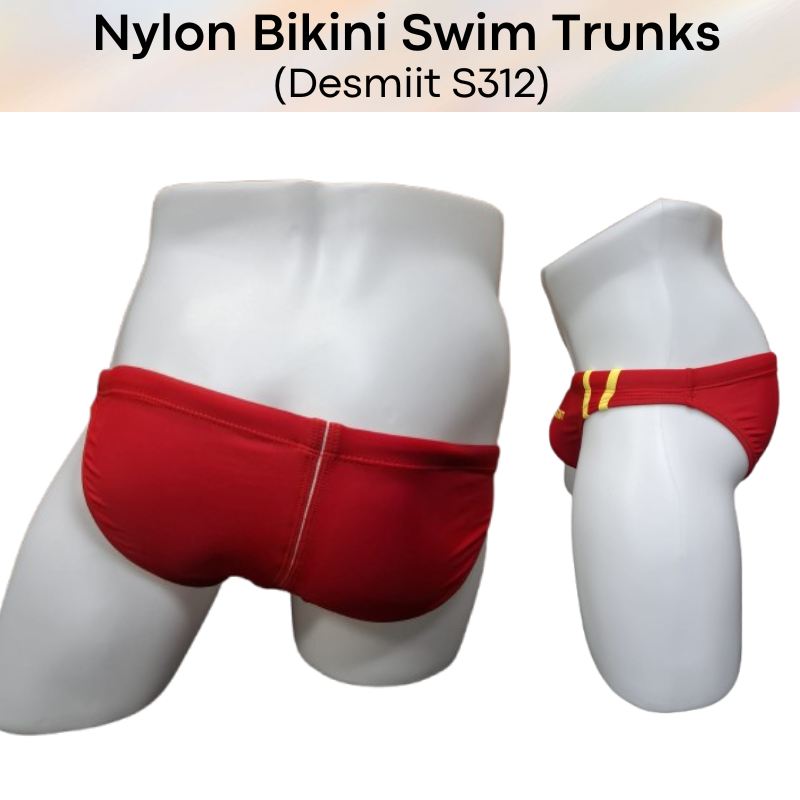 Men's Swimwear: Nylon Bikini Swimming Trunks with Drawstring and Rear Mid Mesh Strip (S312)