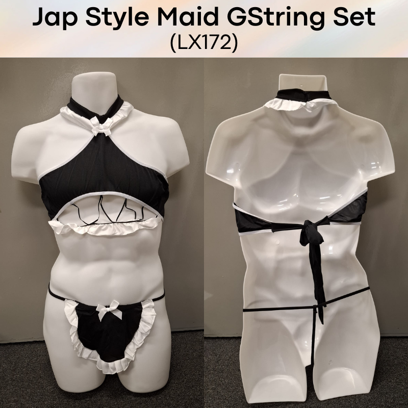 Unisex Underwear: Polyester Jap Style Maid Costume with Flap-Thong Underwear and Wolf Ear Headband Set (LX172)