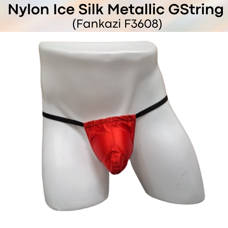 Men's GString: Nylon Ice Silk Slidable 3D Pouch Low Rise Metallic Colour GString Underwear (F3608)