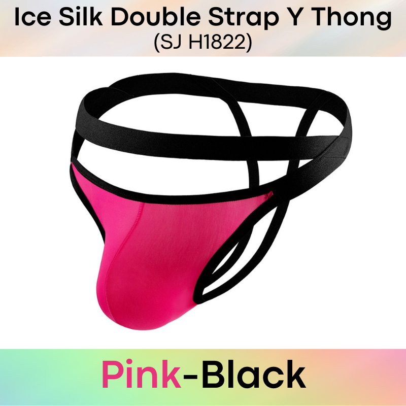 Men's Thong : Nylon Ice Silk Double Strap Y Thong (SJ H1822)