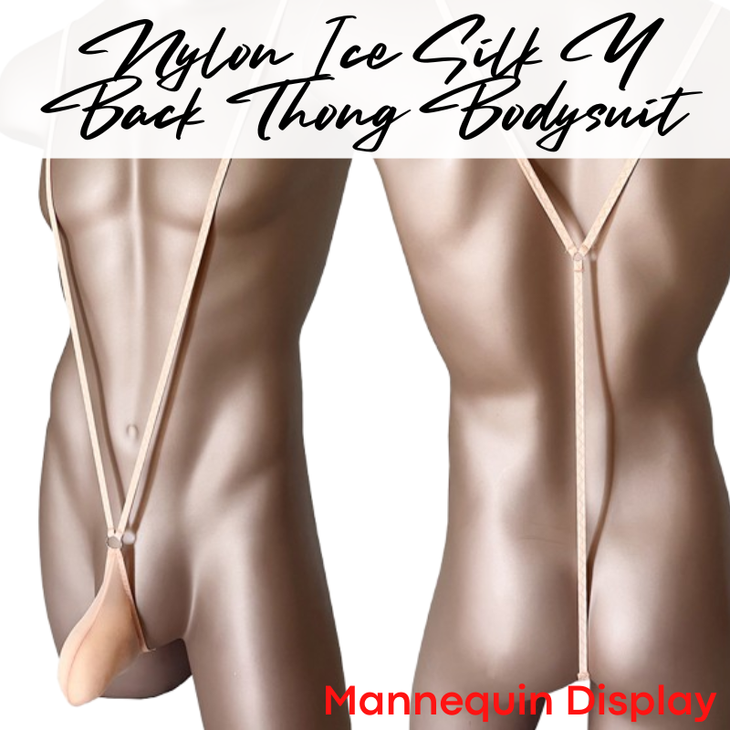 Men's Bodysuit: Nylon Ice Silk Pouch with Y Back GString Suspender Bodysuit (UM9001)