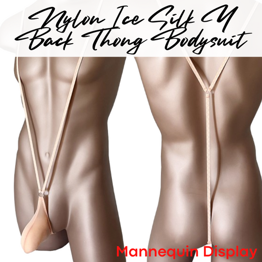 Men's Bodysuit: Nylon Ice Silk Pouch with Y Back GString Suspender Bodysuit (UM9001)