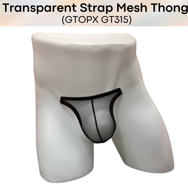 Men's Thong: Polyester T Back Thong with Transparent Strap (GT315)