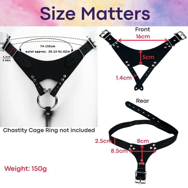 Adult Toy: Men's PU Chastity Cage Thong Strap with Lockable Belt and Tamper Proof Screw (FRRKPU10)