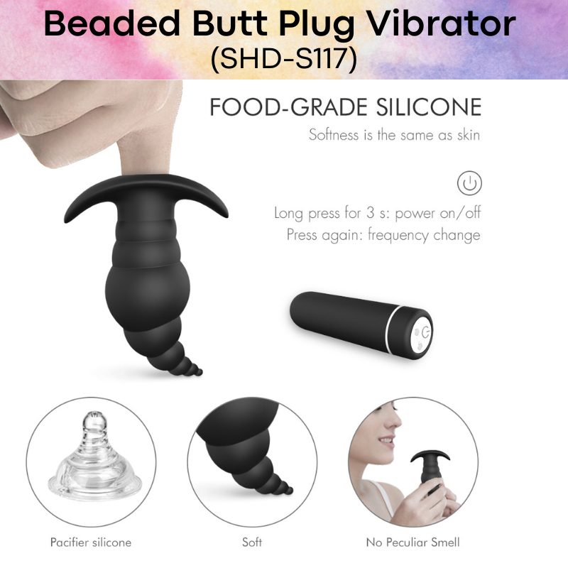 Adult Toy: Beaded Silicone Butt Plug Vibrator with Remote Control Unit (SHD-S117)