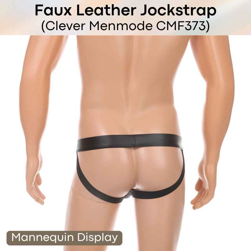Men's Jockstrap: Polyester Faux Leather Jockstrap with Removable Large Pouch Top (CMF373)
