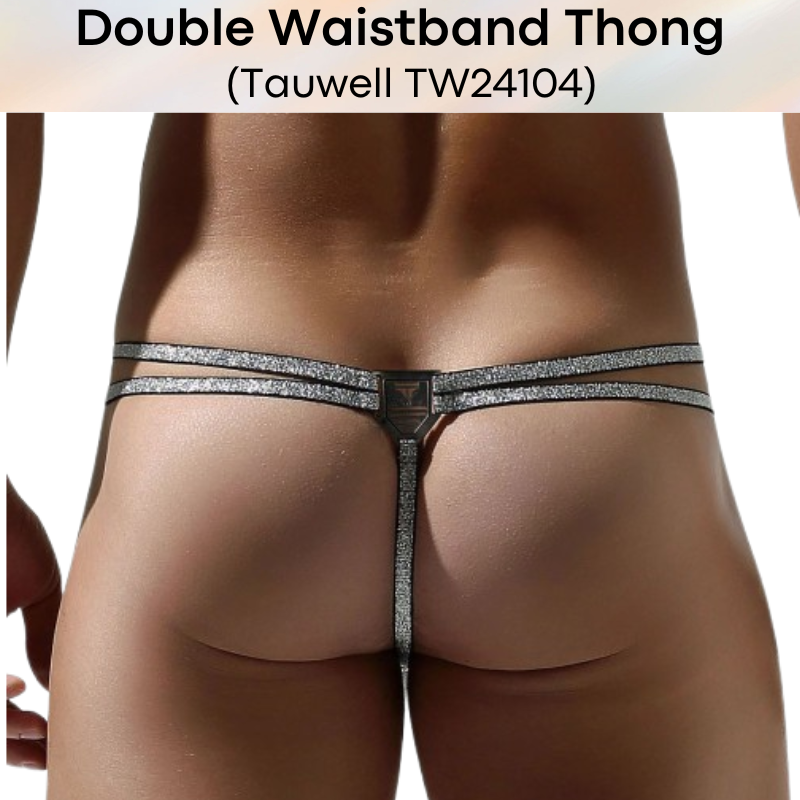 Men's Thong : Double Shiny Waistband Mesh Thong Underwear (Tauwell TW24104)