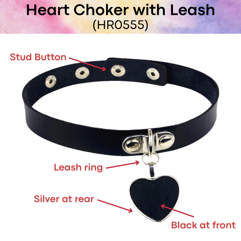 Unisex Choker: PU Heart Choker with Hand Leash for Roleplay (HR0555)