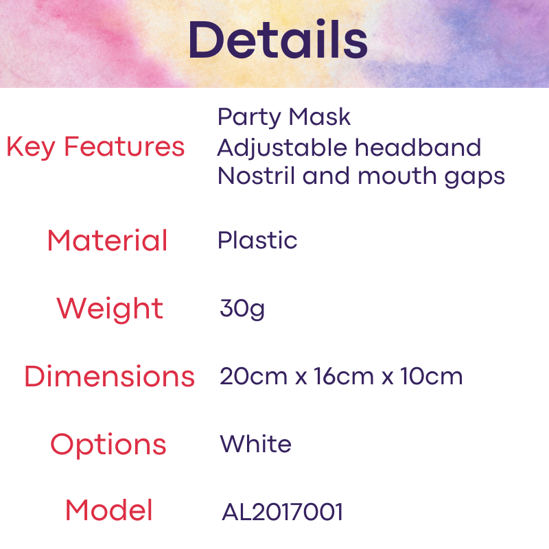 Lifestyle: Full Face Plastic Party Mask (AL2017001)