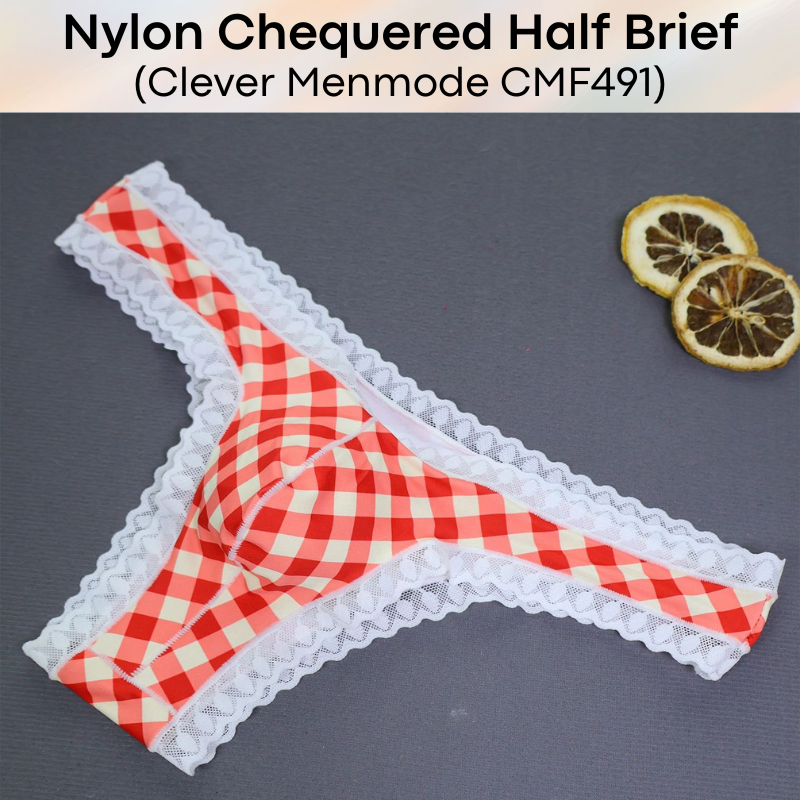 Men's Brief: Nylon Thin Chequered Half Brief with Lace Trimming (CMF491)