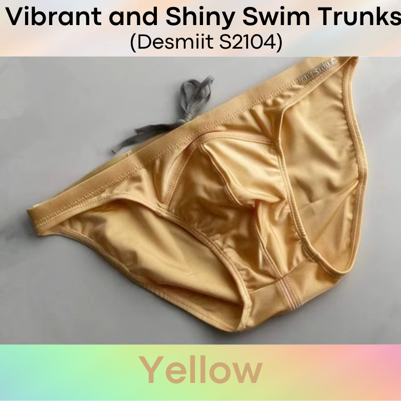 Men's Swimwear: Nylon Bikini Drawstring Swimming Trunks with 3D Convex Pouch Strip in Shiny Colours (S2104)