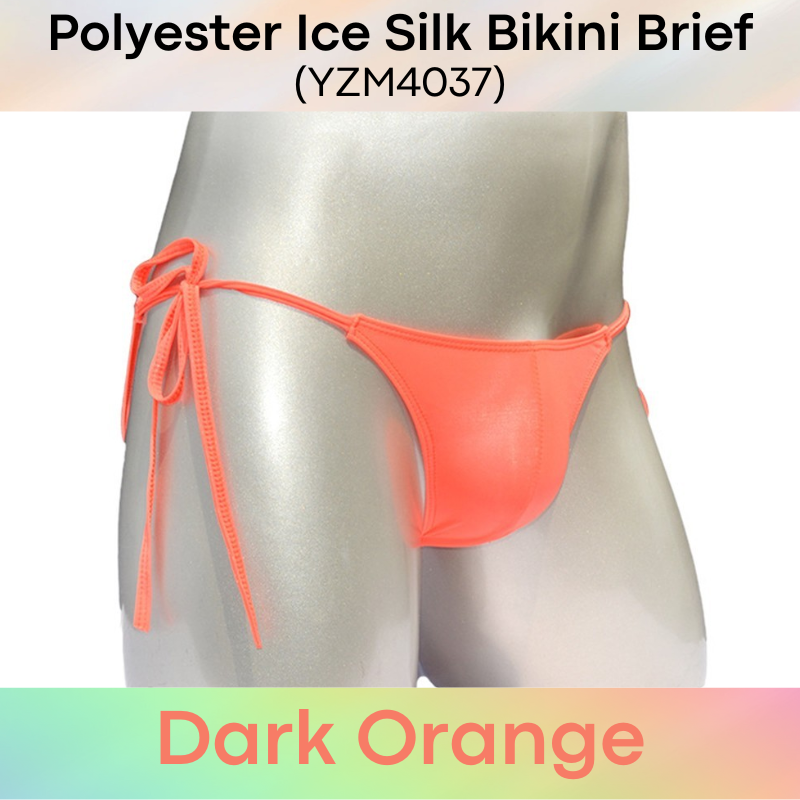 Men's Brief: Polyester Ice Silk Bikini Brief with Side String Tie (YZM4037)