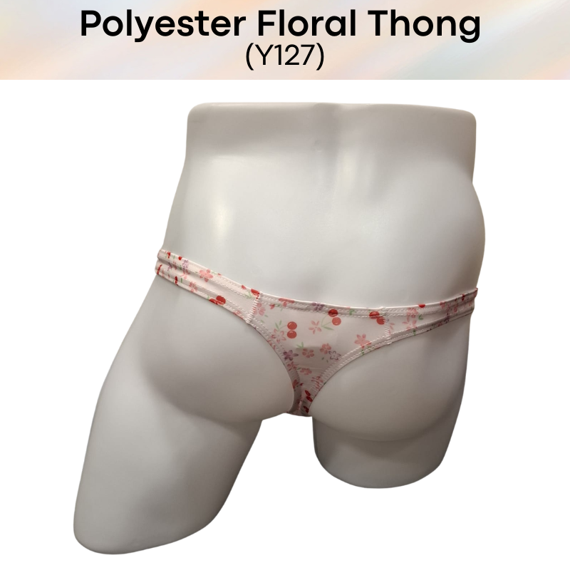 Men's Thong: Polyester Floral Print Low Waist T Back Underwear (Y127)