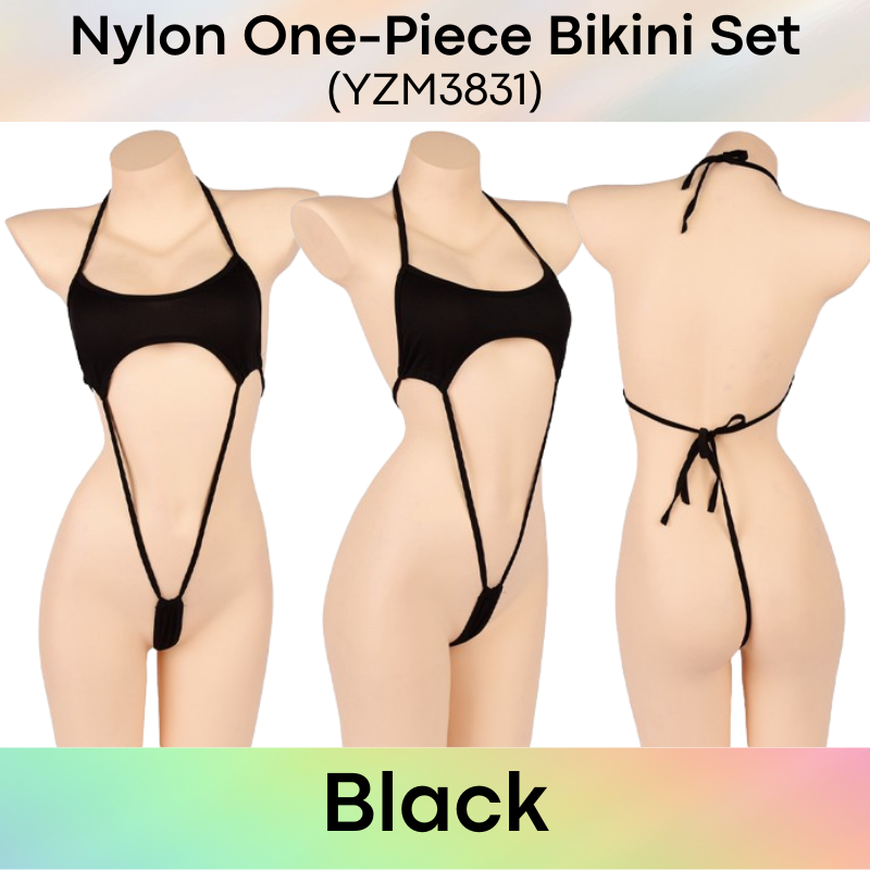 Unisex: Unisex Nylon One-Piece Bikini Set with Top and Thong Strip Underwear (YZM3831)