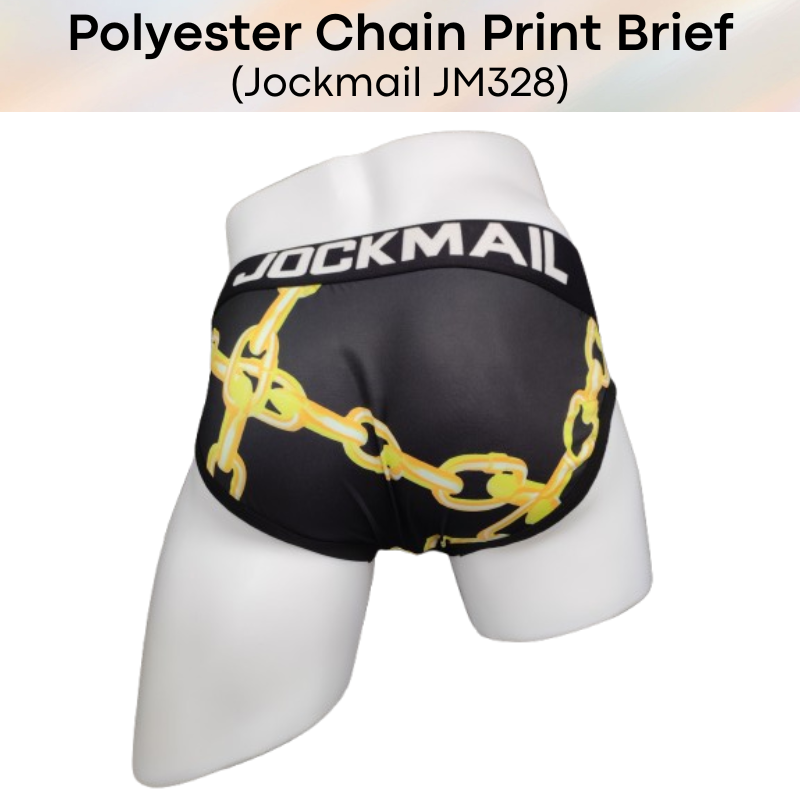 Men's Brief : Gold Chian Print Polyester Brief (Jockmail JM328)