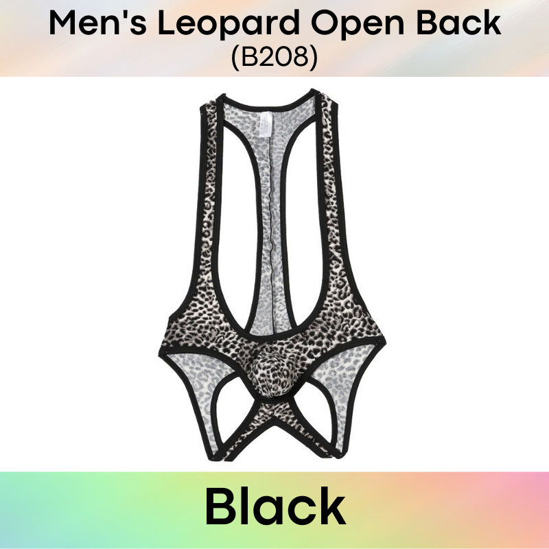 Men's Bodysuit : Leopard Print Open Back (B208)