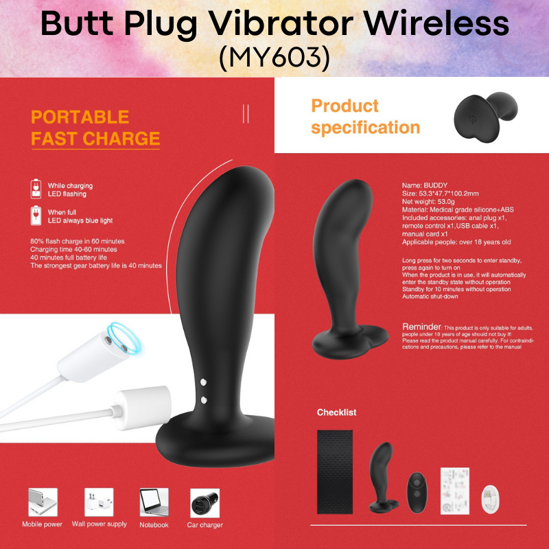 Adult Toy : Butt Plug Vibrator with Wireless Remote Control (MY603)