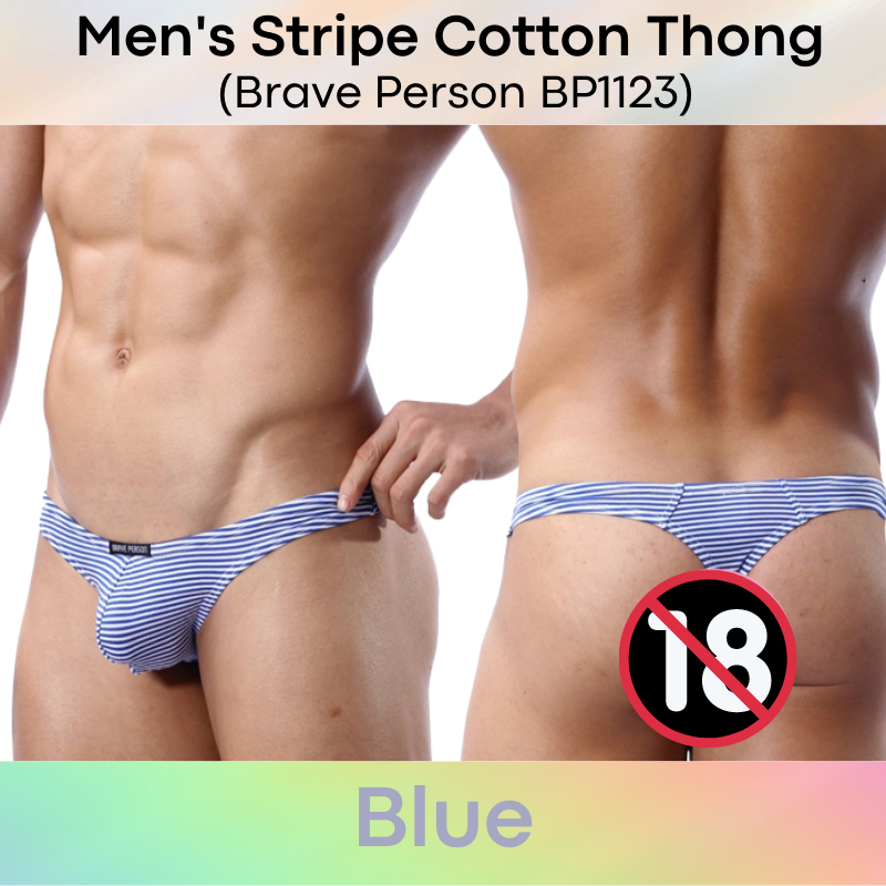 Men's Thong : Stripe Print Cotton Underwear (Brave Person BP1123)