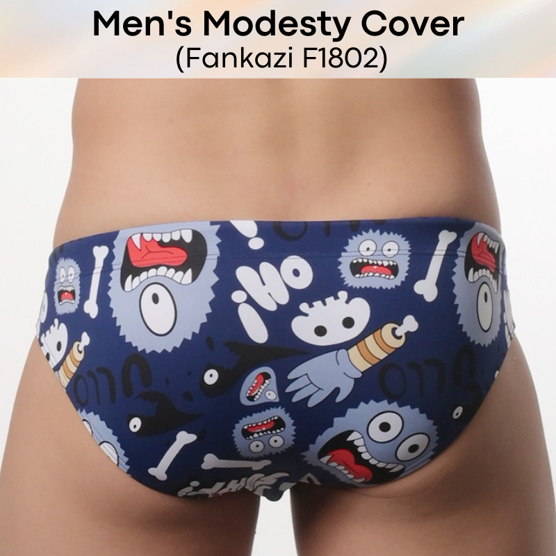 Men's Swimwear: Monster Print Bikini Brief Swim Trunks with Removable Modesty Padding (Fankazi F1802)