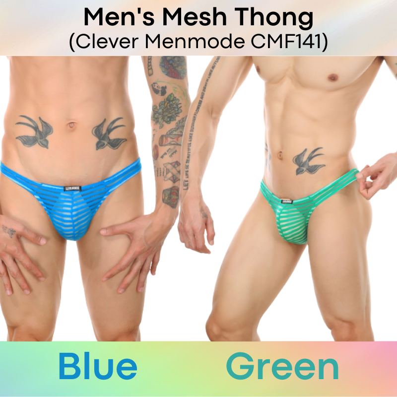 Men's Thong : Mesh Horizontal Stripe Underwear (Clever Menmode CMF141)